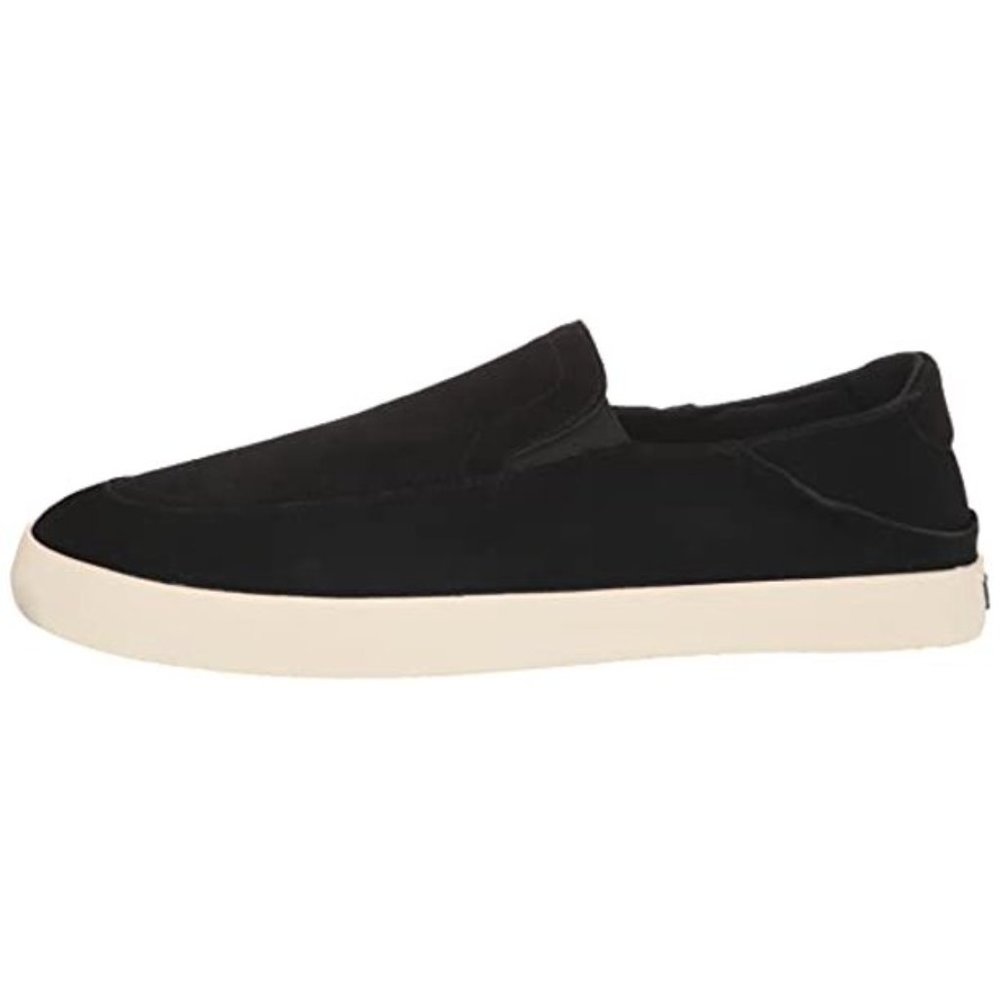 Mens Suede Leather Slip On Sneakers Slip-on Slipper Black Collapsable Heel Shoe